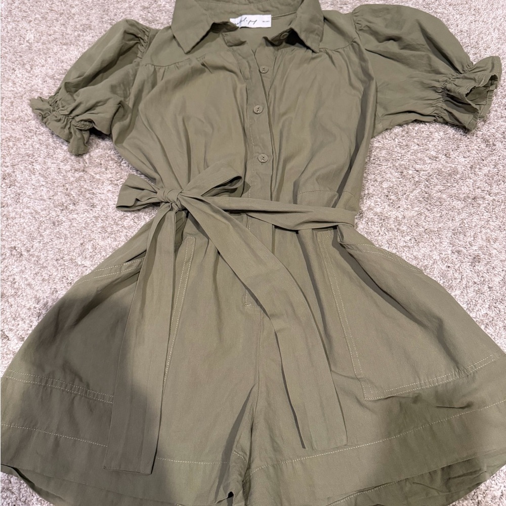Petal and Pup Olive Green Short Sleeve Romper